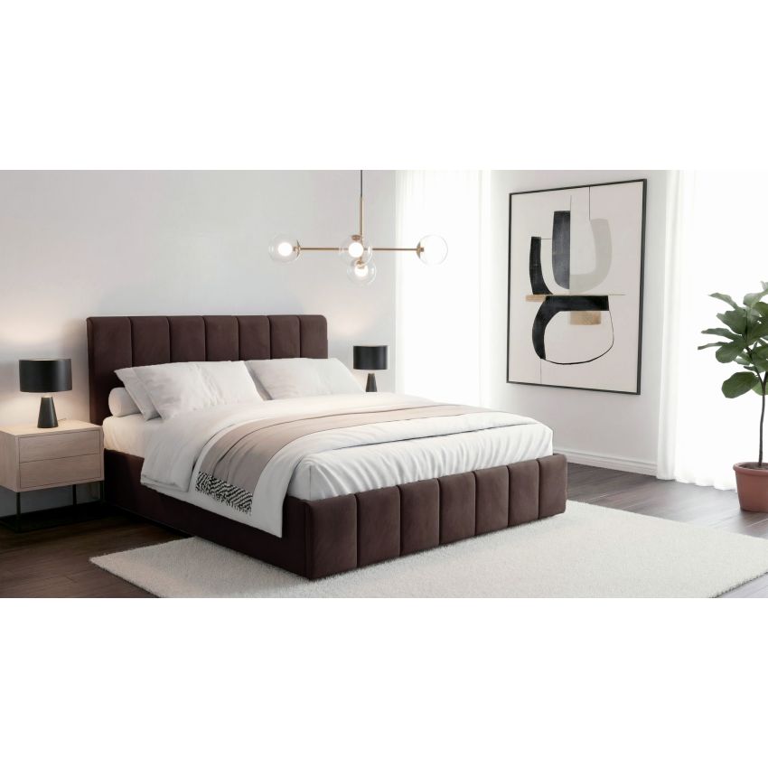 Pat tapitat Zen, 140x200 cm, suport saltea PAL, cappucino