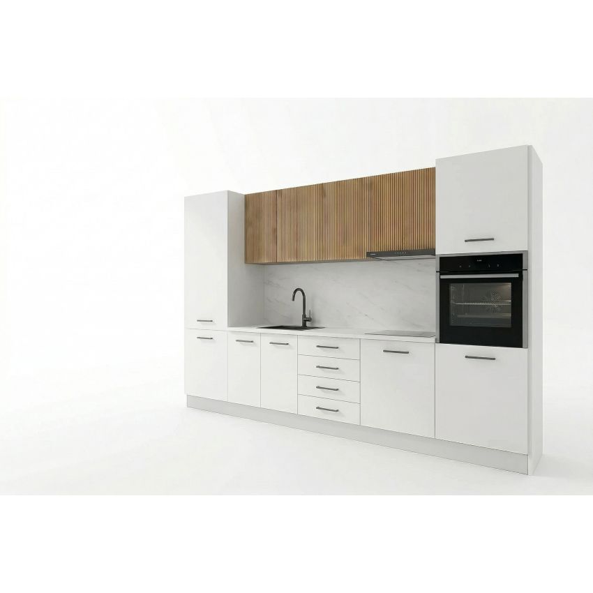 Bucatarie Sigma 320, alb cu riflaje sonoma, corp pentru cuptor incorporabil si soldat