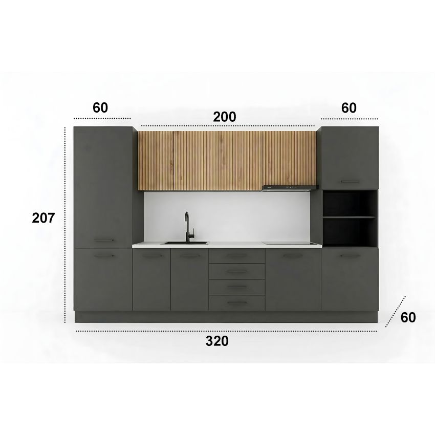 Bucatarie Sigma 320, gri cu riflaje sonoma, corp pentru cuptor incorporabil si soldat