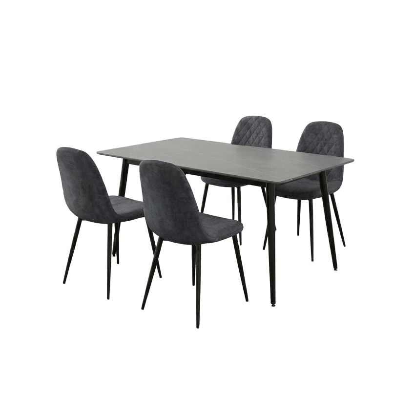 Set masa MB-101 gri, cu 4 scaune tapitate XS-2, gri inchis