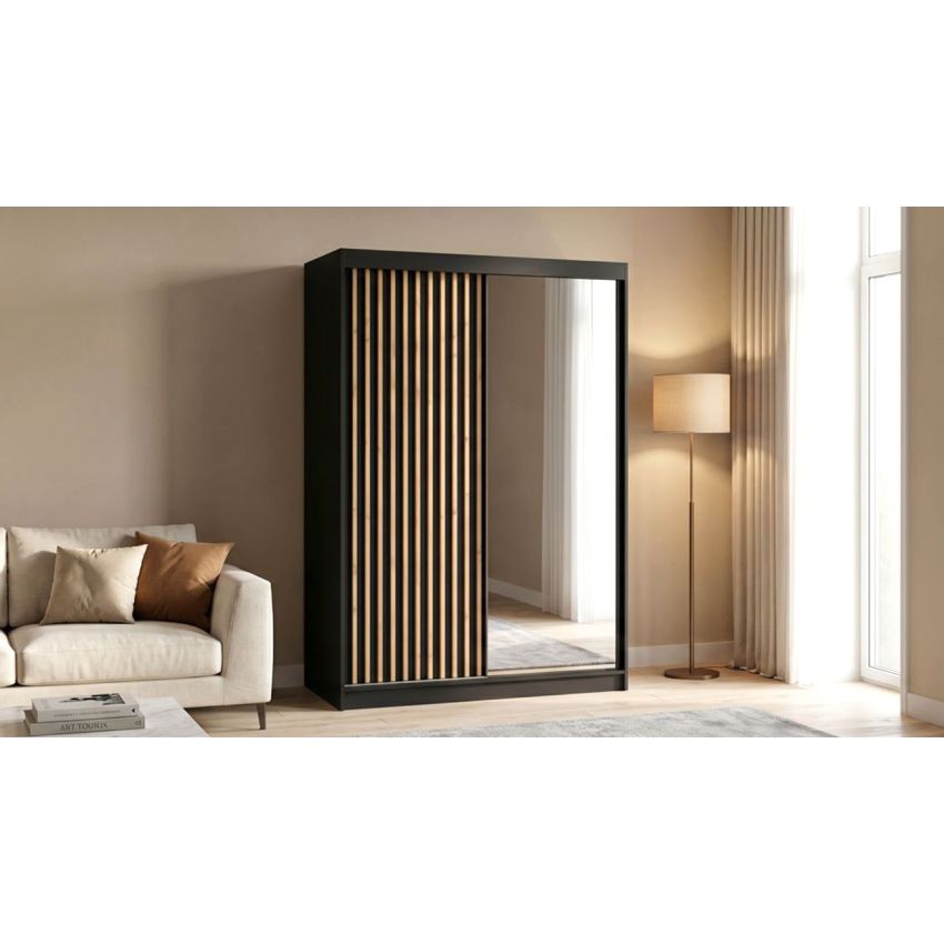 Dressing gabriel sonoma/negru cu lamele artisan, cu oglinda, 150x200x61 cm