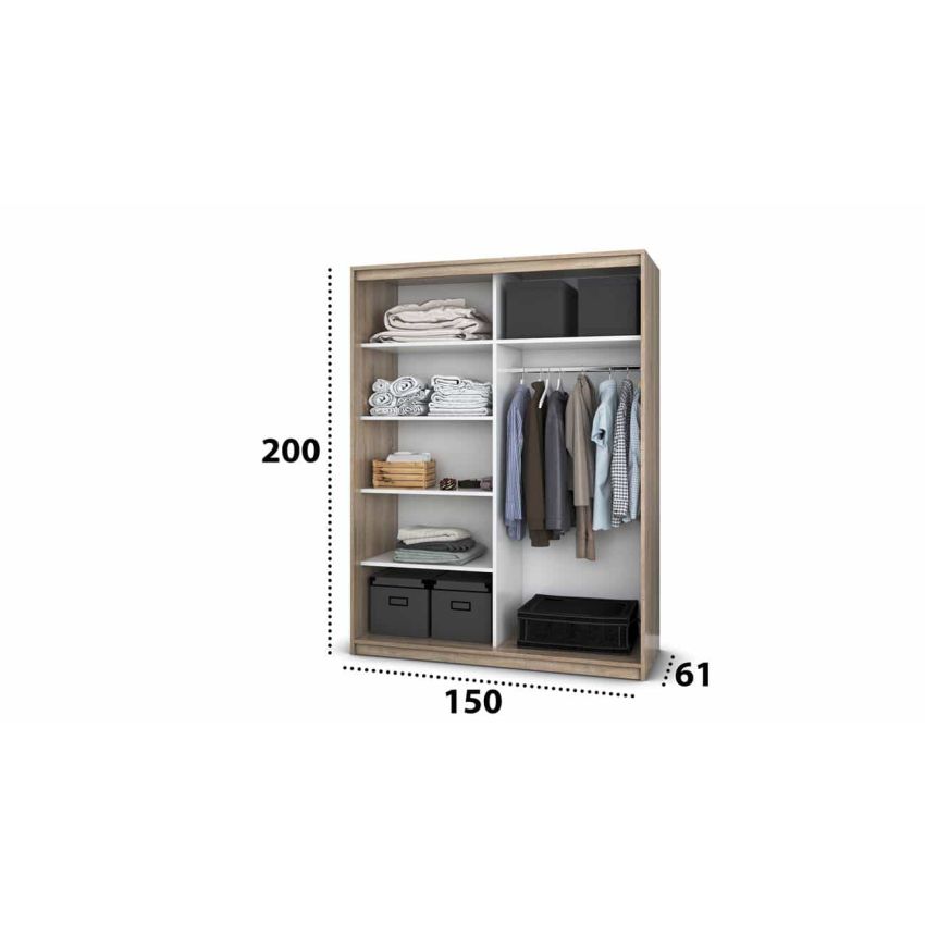Dressing gabriel sonoma/negru cu lamele artisan, cu oglinda, 150x200x61 cm
