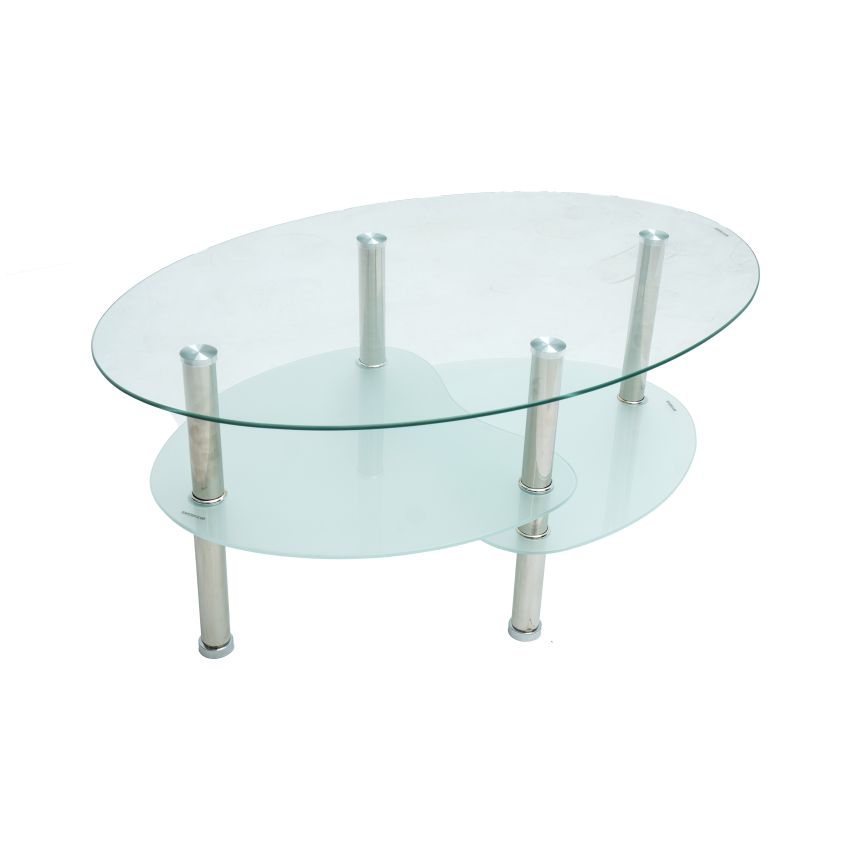 Masa cafea HT-176, 92x60 cm, crom, sticla securizata