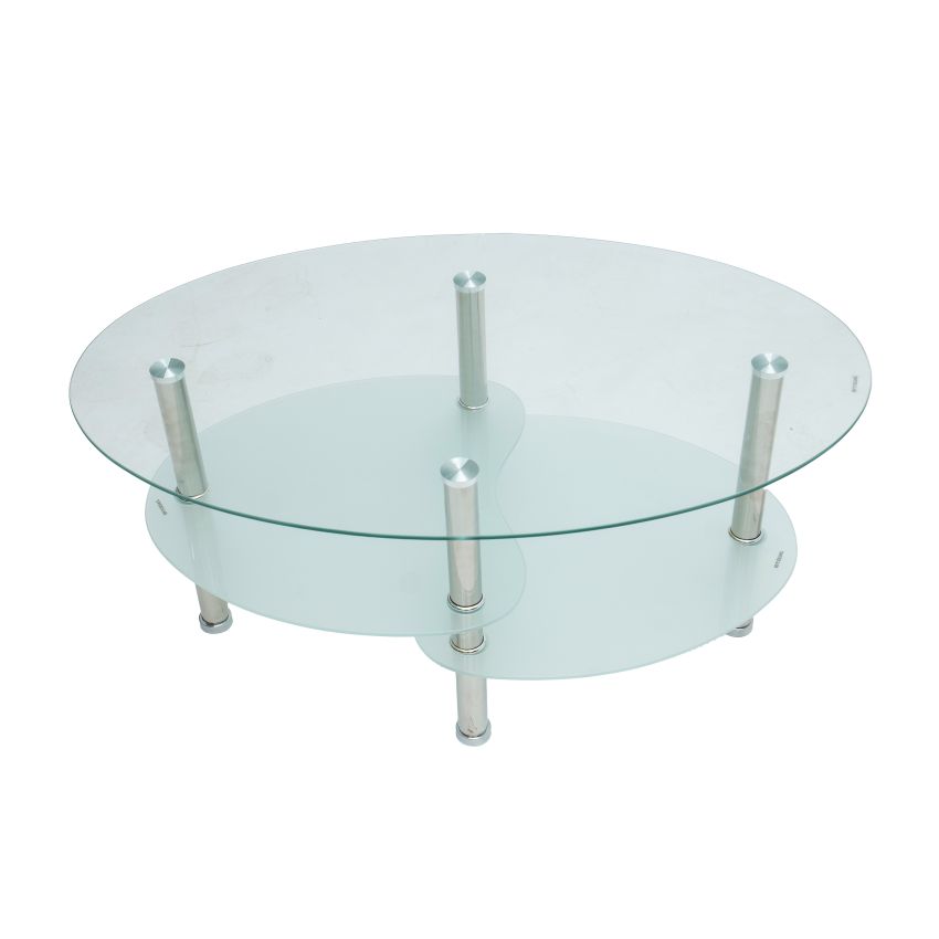 Masa cafea HT-176, 92x60 cm, crom, sticla securizata