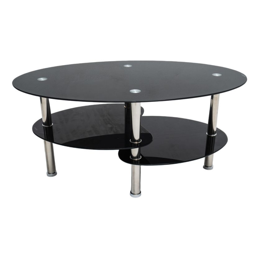 Masa cafea HT-176, 92x60 cm, negru, sticla securizata
