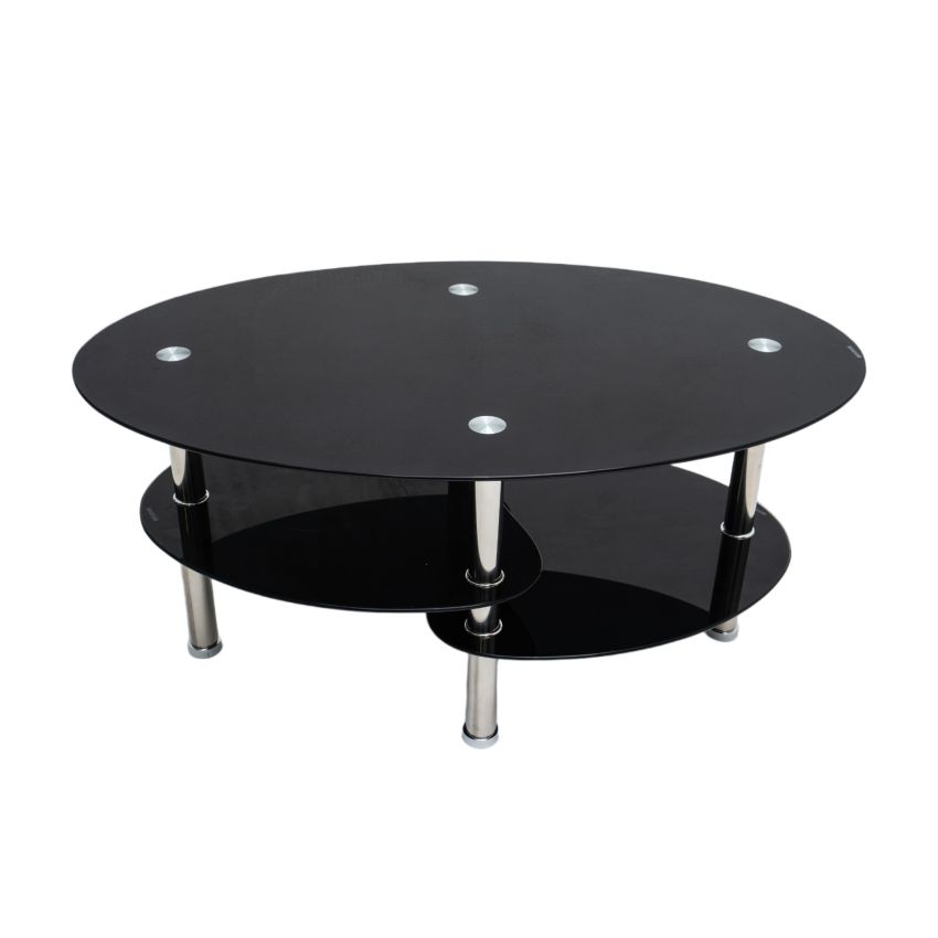 Masa cafea HT-176, 92x60 cm, negru, sticla securizata