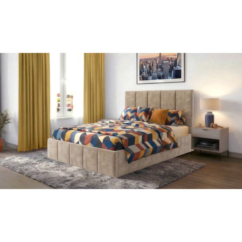 Pat Cozy cu saltea, 120x200 cm, cappucino, suport saltea din PAL