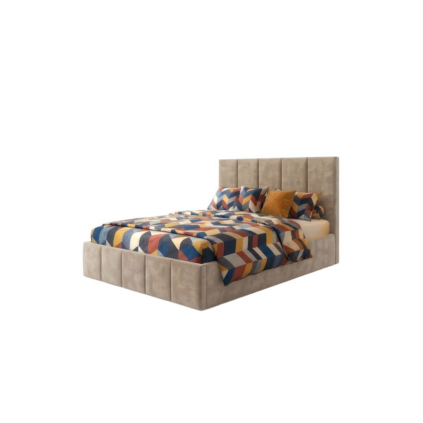 Pat Cozy cu saltea, 120x200 cm, cappucino, suport saltea din PAL