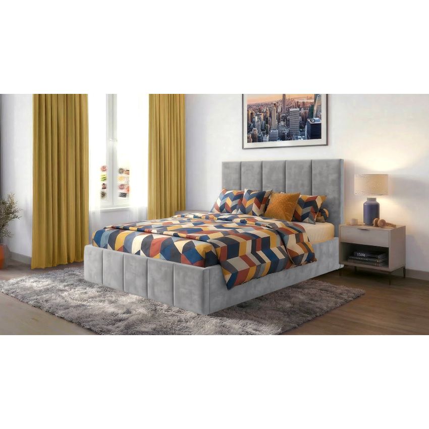 Pat Cozy cu saltea, 120x200 cm, gri deschis, suport saltea din PAL