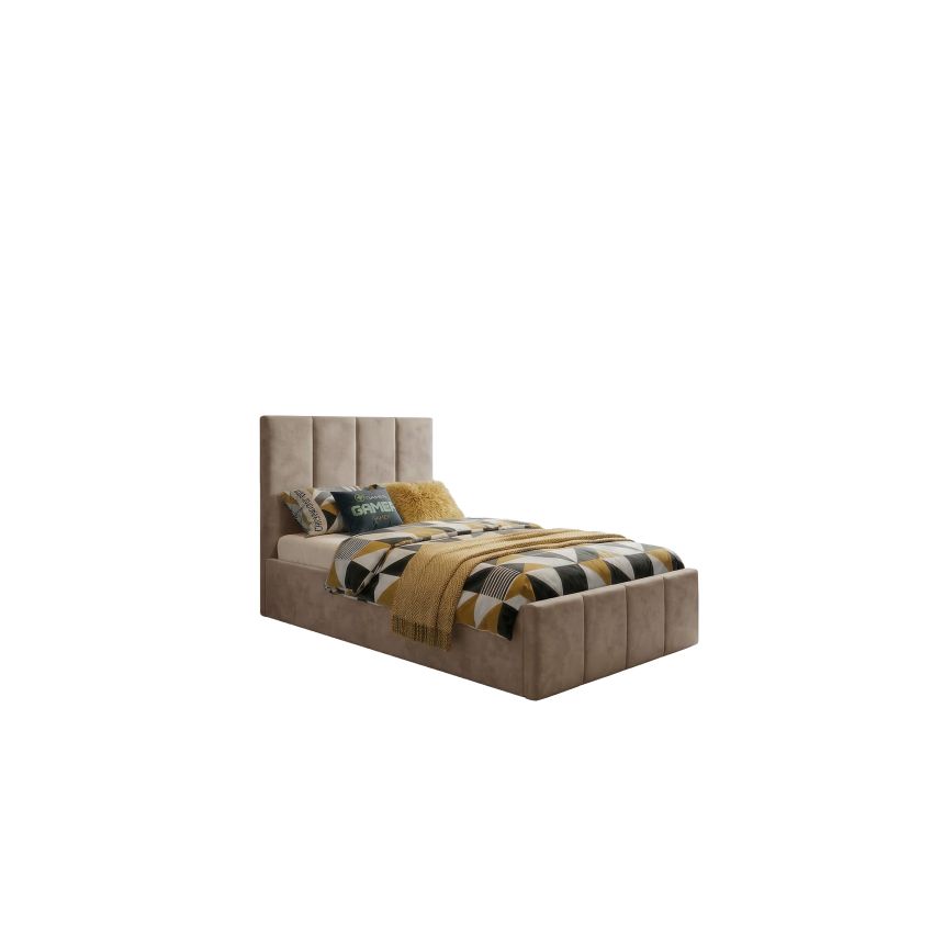 Pat Cozy cu saltea, 90x200 cm, cappucino, suport saltea din PAL