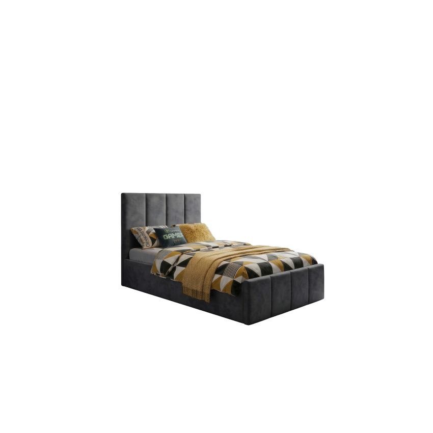 Pat Cozy cu saltea, 90x200 cm, gri inchis, suport saltea din PAL