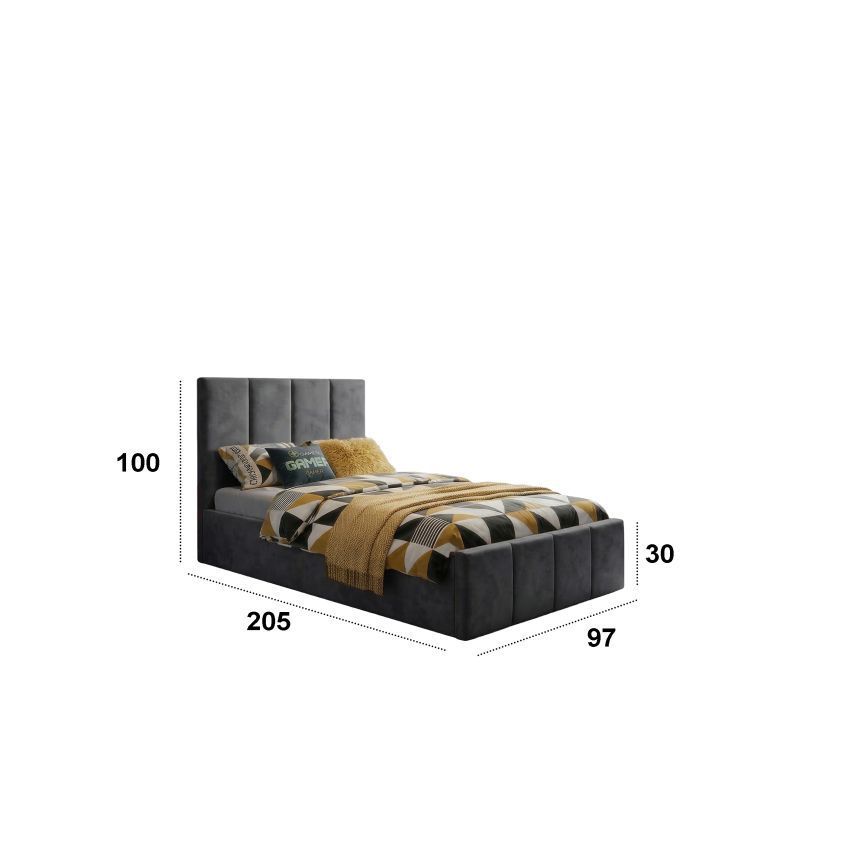 Pat Cozy cu saltea, 90x200 cm, gri inchis, suport saltea din PAL