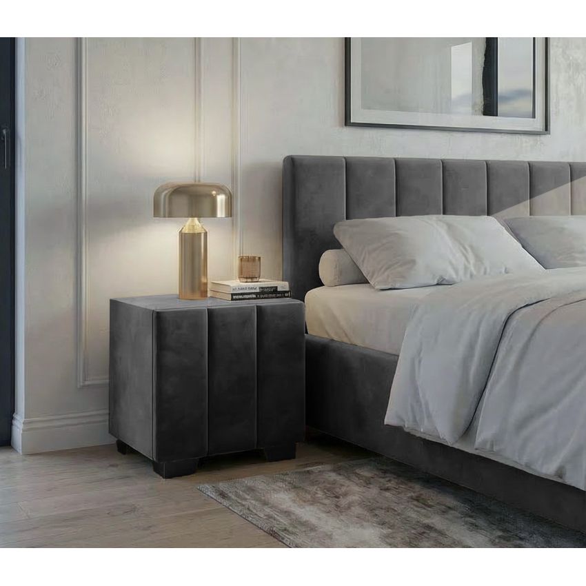 Noptiera tapitata Cozy 1d, 45x45x45 cm, gri inchis