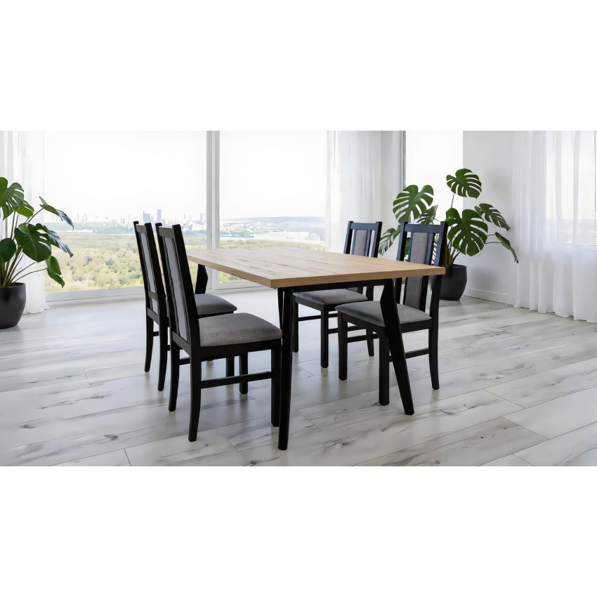 Set masa extensibila MB-13 (Oslo 5) negru/stejar artizan, cu 4 scaune S-38 (b14) op85