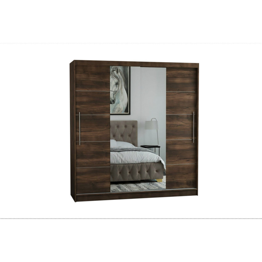 Dressing Sara, cu oglinda, 200x200x60 cm, Nuc Ristretto