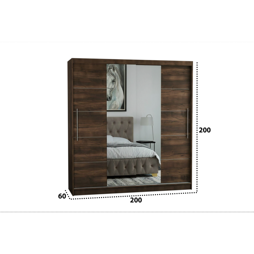 Dressing Sara, cu oglinda, 200x200x60 cm, Nuc Ristretto