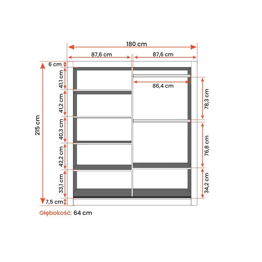 Dressing Milan, cu oglinda, 180x215x64 cm, negru