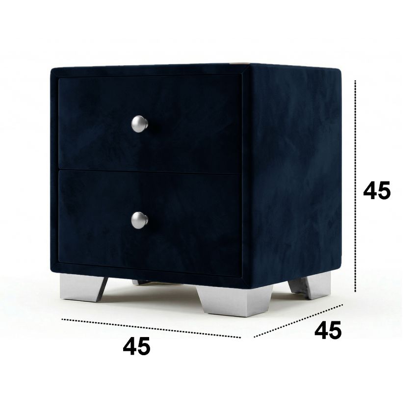 Noptiera tapitata Cozy 2s, 45x45x45 cm, albastru