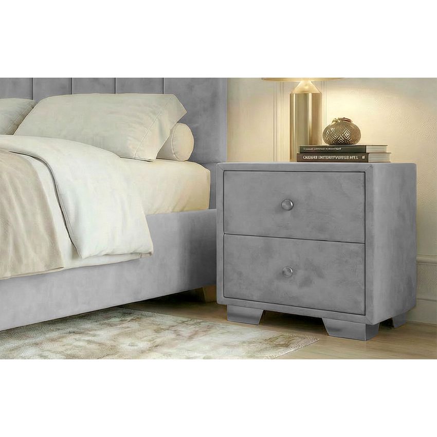 Noptiera tapitata Cozy 2s, 45x45x45 cm, gri deschis