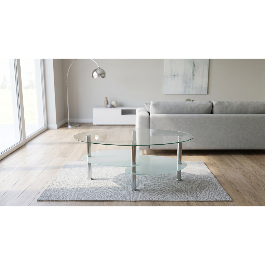 Masa cafea HT-176, 92x60 cm, negru, sticla securizata