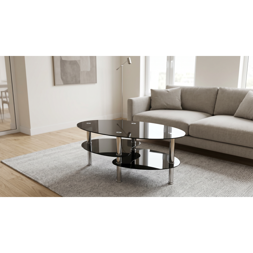 Masa cafea HT-176, 92x60 cm, negru, sticla securizata