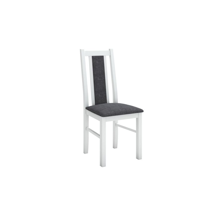Set masa extensibila jork 160-200 cm, lemn masiv alb, cu 6 scaune tapitate stofa alb, S-38 b14 24B