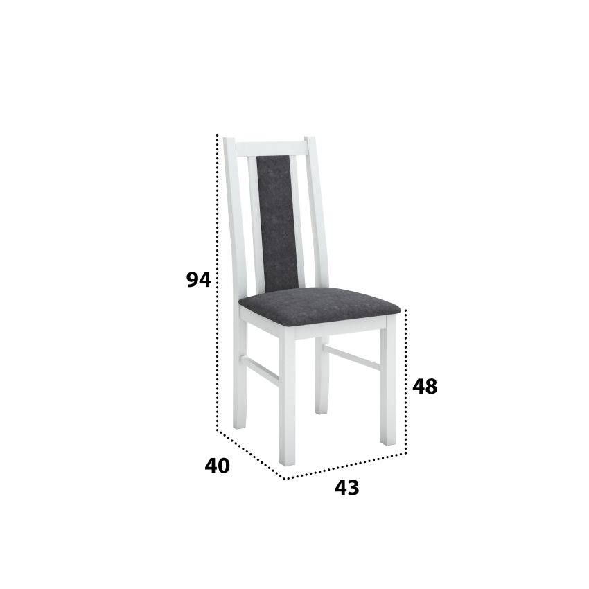 Set masa extensibila jork 160-200 cm, lemn masiv alb, cu 6 scaune tapitate stofa alb, S-38 b14 24B