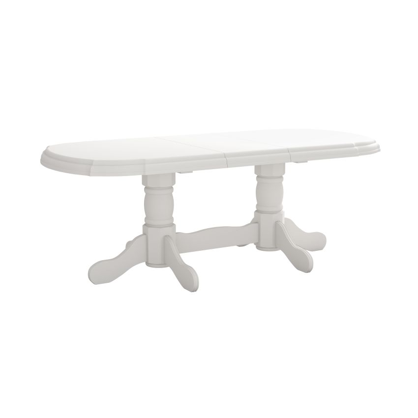 Set masa extensibila jork 160-200 cm, lemn masiv alb, cu 6 scaune tapitate stofa alb, s-37 Boss 7 25b
