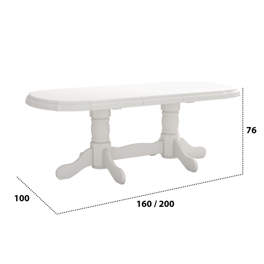 Set masa extensibila jork 160-200 cm, lemn masiv alb, cu 6 scaune tapitate stofa alb, S-38 b14 24B