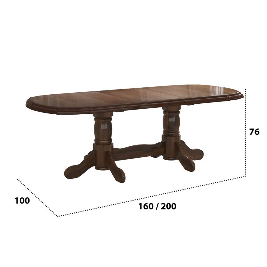 Set masa extensibila jork 160-200 cm, lemn masiv nuc, cu 8 scaune tapitate stofa maro, s-37 O15