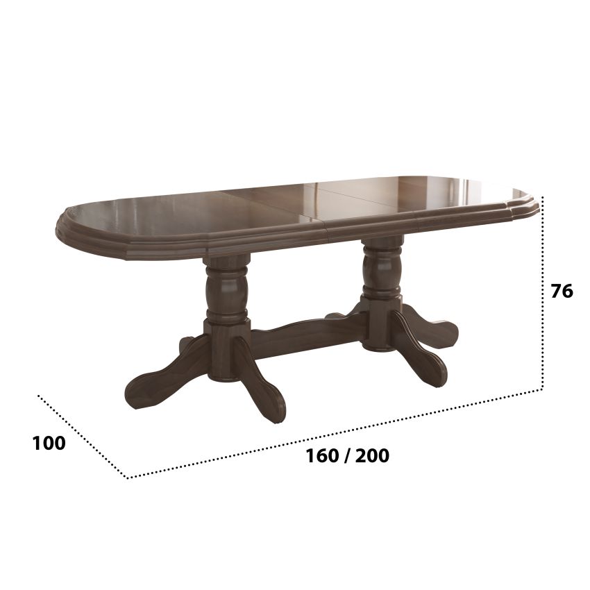 Set masa extensibila jork 160-200 cm, lemn masiv nuc, cu 6 scaune tapitate stofa maro, s-37 O2