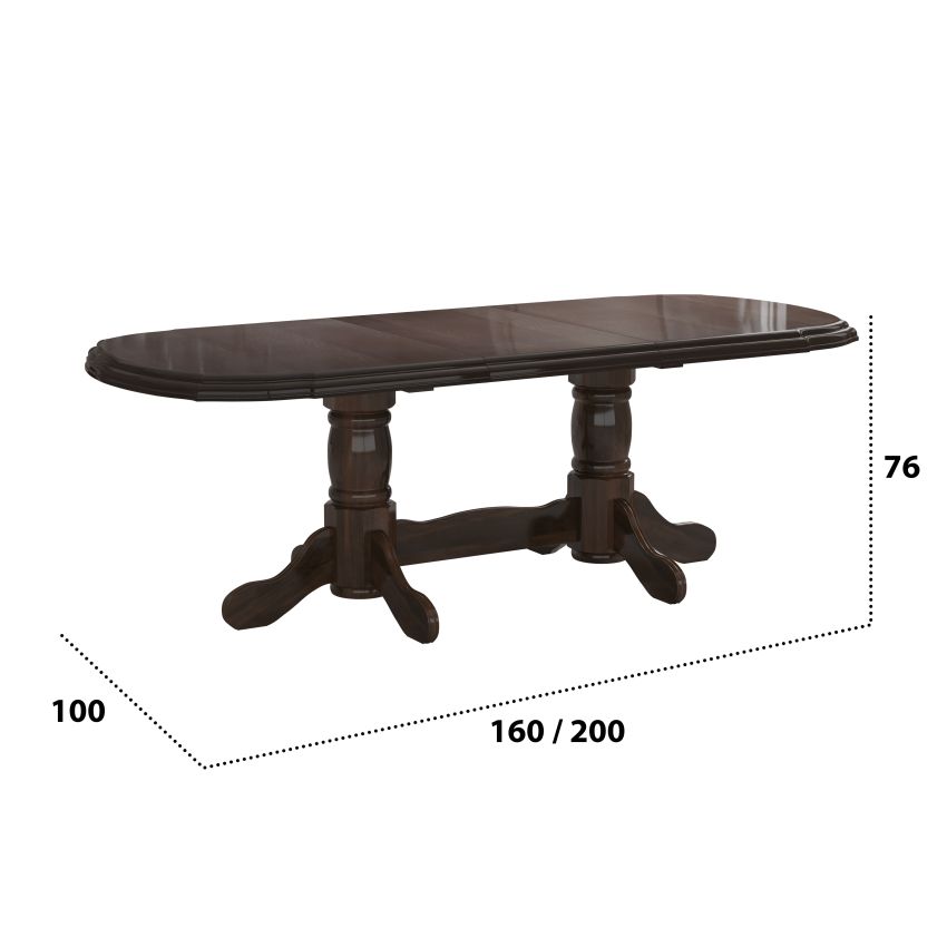 Set masa extensibila jork 160-200 cm, lemn masiv wenge, cu 8 scaune tapitate stofa maro, s-37 b7 W2