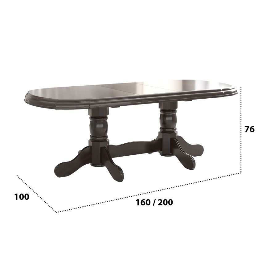 Set masa extensibila jork 160-200 cm, lemn masiv nuc, cu 6 scaune tapitate stofa maro, s-37 W2