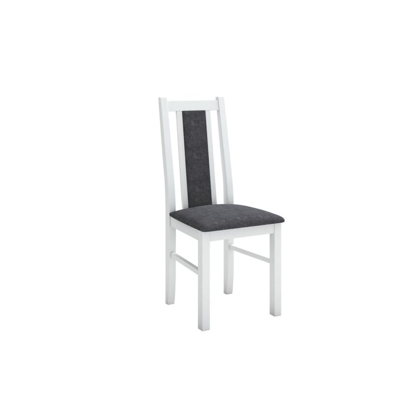 Set masa extensibila jork 250-300x100 cm, lemn masiv alb, cu 12 scaune tapitate stofa gri, s-38 B24B