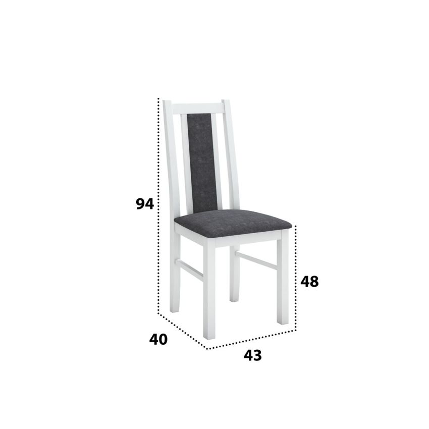 Set masa extensibila jork 250-300x100 cm, lemn masiv alb, cu 12 scaune tapitate stofa gri, s-38 B24B