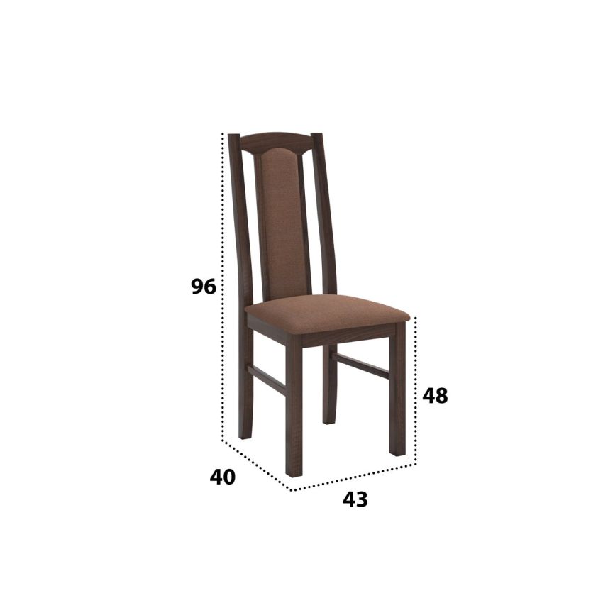 Set masa extensibila jork 250-300x100 cm, lemn masiv nuc, cu 12 scaune tapitate stofa maro, s-37 O15