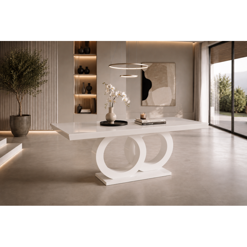 Masa extensibila 160/200x90 cm Aleks O, alb/negru, MDF vopsit