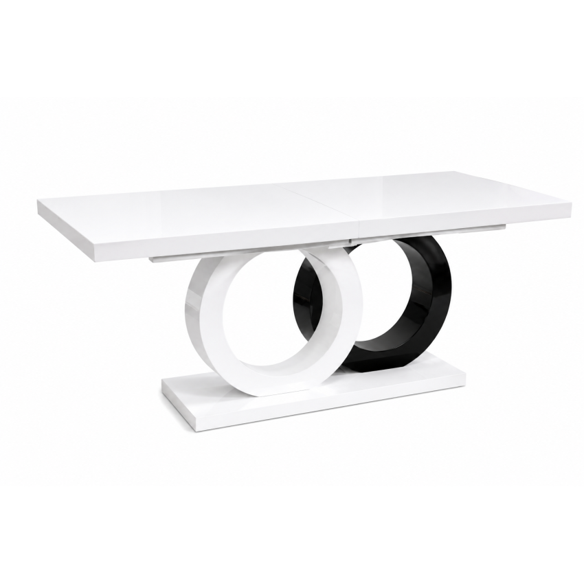 Masa extensibila 160/200x90 cm Aleks O, alb/negru, MDF vopsit
