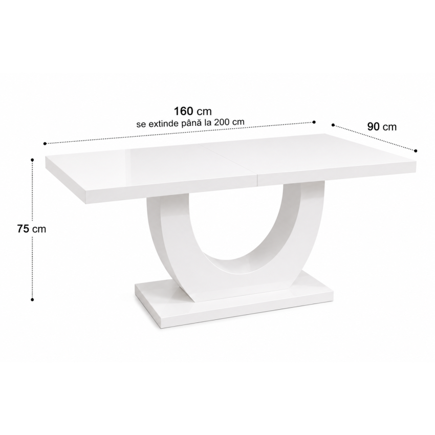 Masa extensibila 160-200 cm Ecuador, alb lucios, MDF vopsit