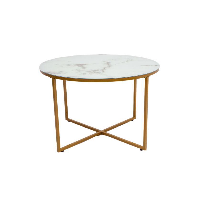 Masa cafea HT-140, 70x70x45 cm, alb, Sticla securizata