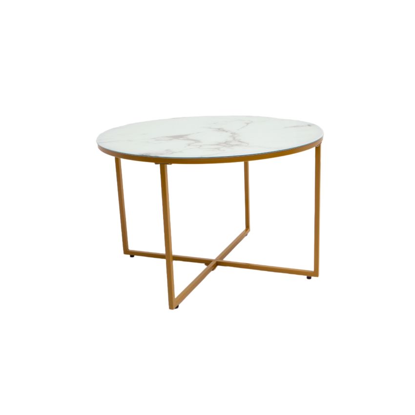 Masa cafea HT-140, 70x70x45 cm, alb, Sticla securizata
