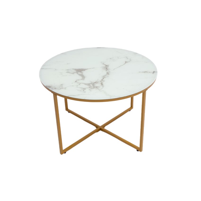 Masa cafea HT-140, 70x70x45 cm, alb, Sticla securizata