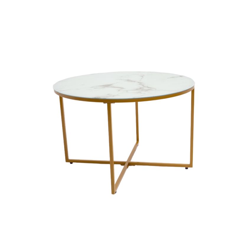 Masa cafea HT-140, 70x70x45 cm, alb, Sticla securizata