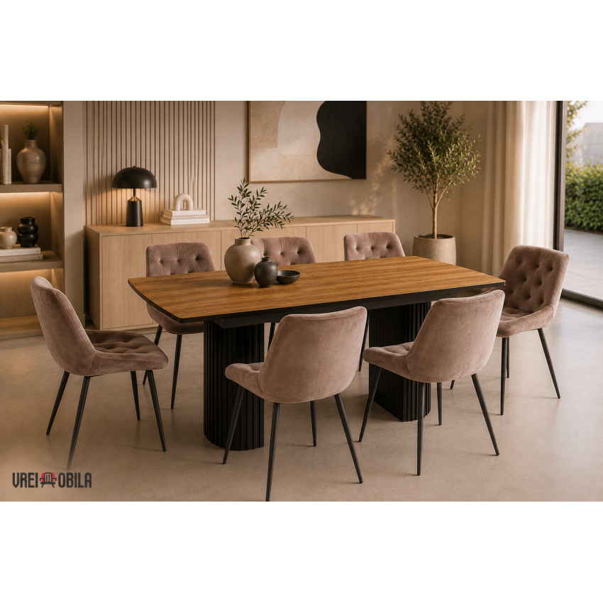 Masa extensibila 160-200 cm Premium, stejar/negru, MDF