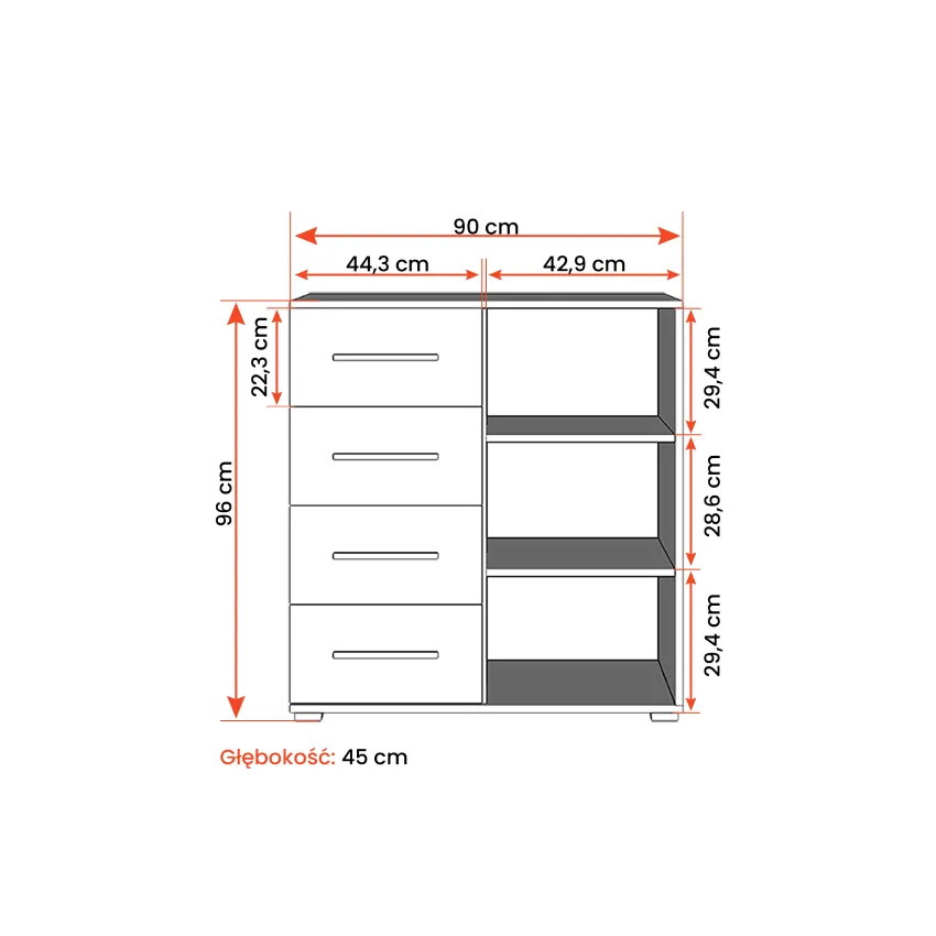 Comoda mini stela 1d4s, 90x95x45 cm, cashmir