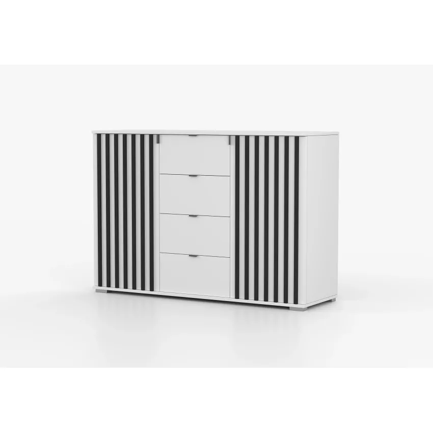 Comoda Verona, 135x96x45 cm, alb cu lamele negre