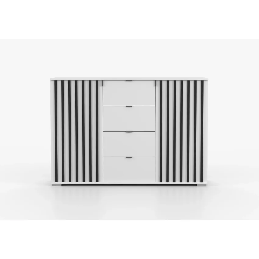 Comoda Verona, 135x96x45 cm, alb cu lamele negre