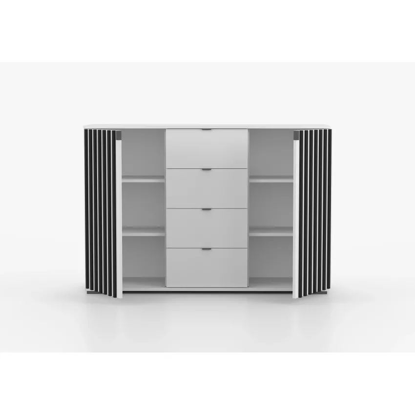 Comoda Verona, 135x96x45 cm, alb cu lamele negre