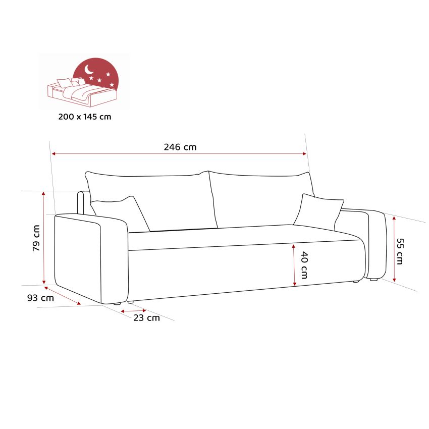 Canapea extensibila Piano, gri deschis