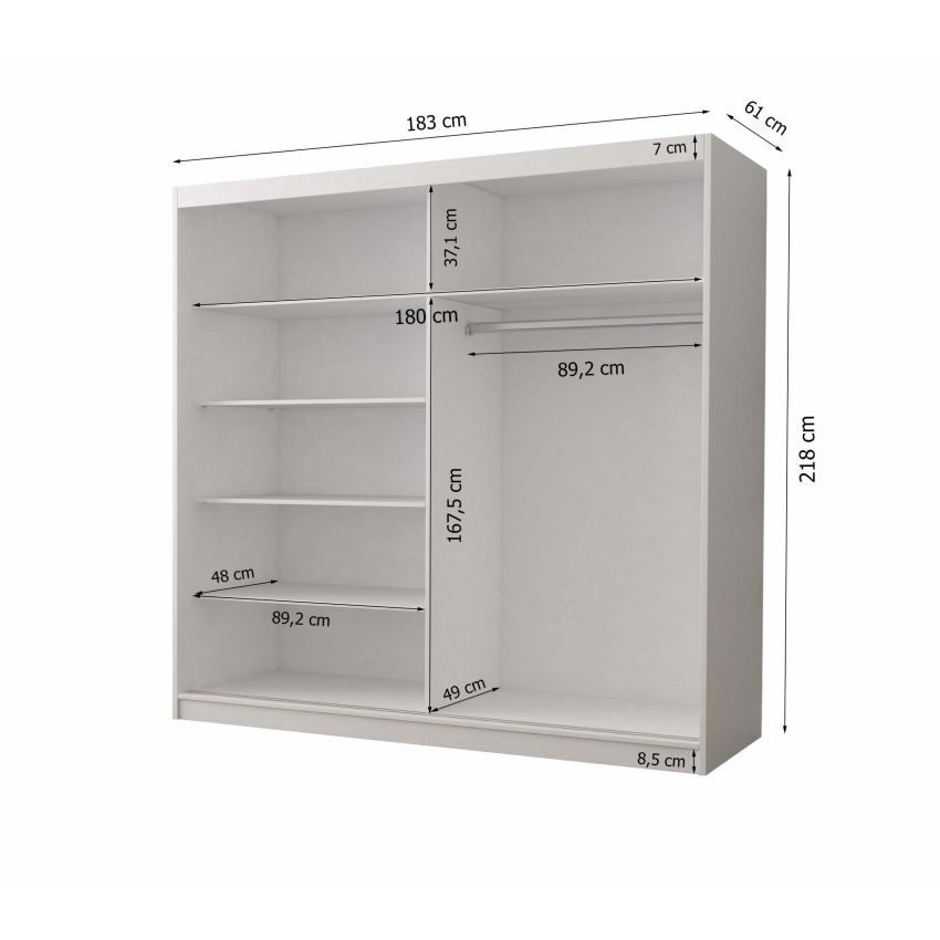 Dressing Bella alb, 183x218x61 cm,cu oglinda